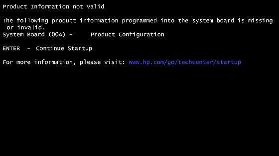 hp bios invalid electronic serial number 6